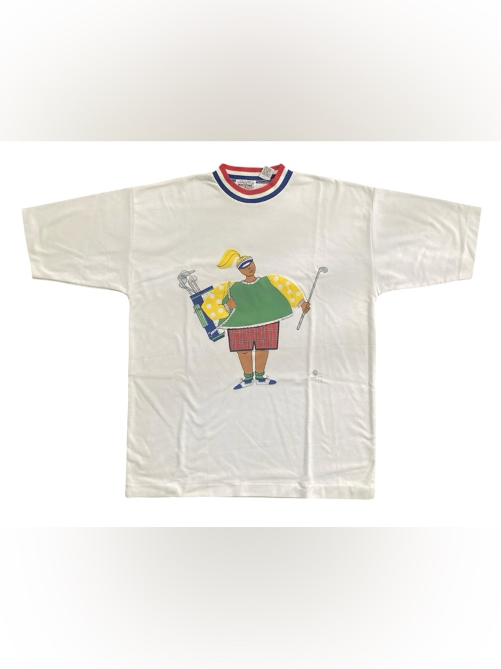 Vintage “Miss 1 One” White Golf Graphic Whimsical Art Style T-Shirt Size Medium